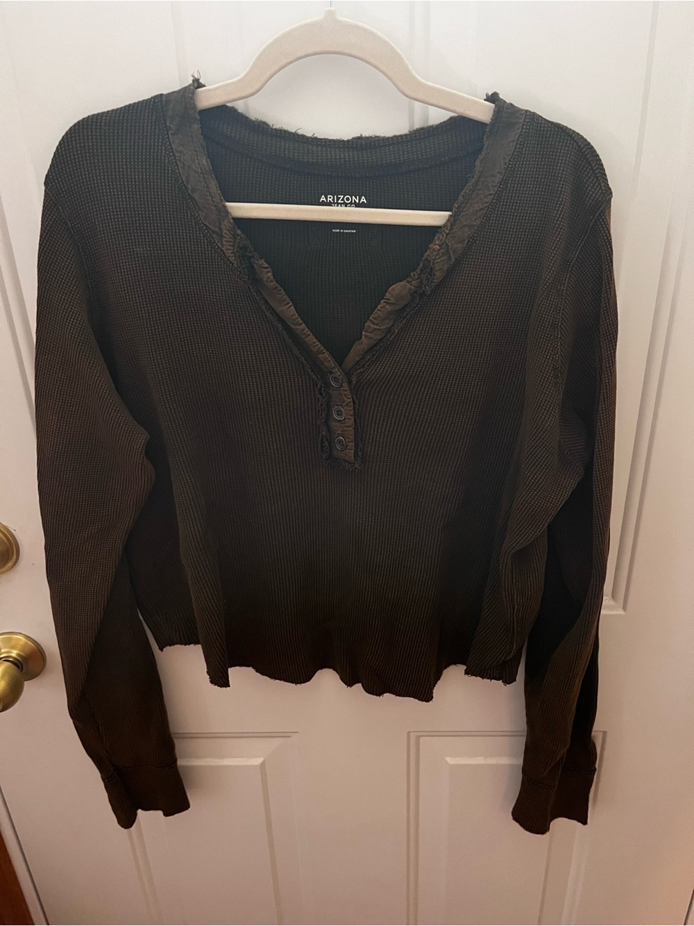 Arizona Jean Company Brown Henley Waffle Long Sleeve Top-Size XXL